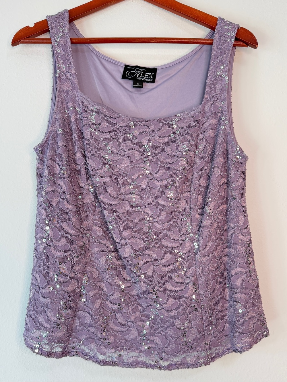 Vintage 90s Alex Evenings Purple Floral Sequin Lace Tank Top Womens 1X Fairycore